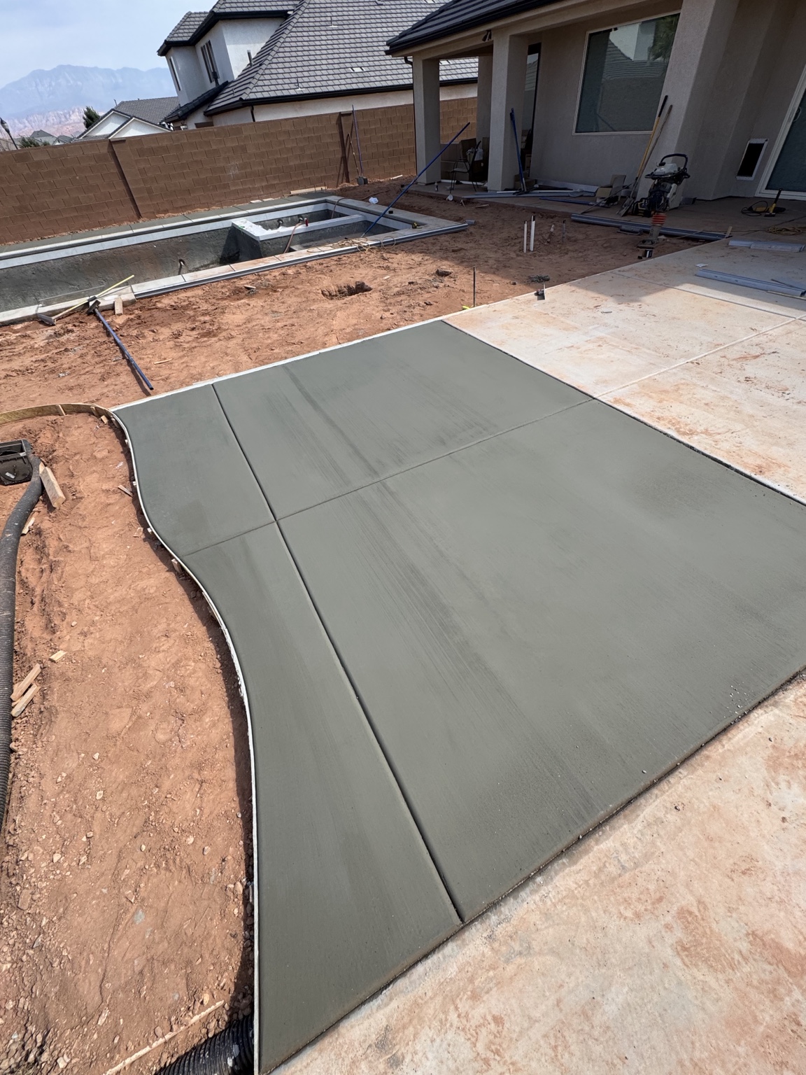 Fresh concrete around pool area