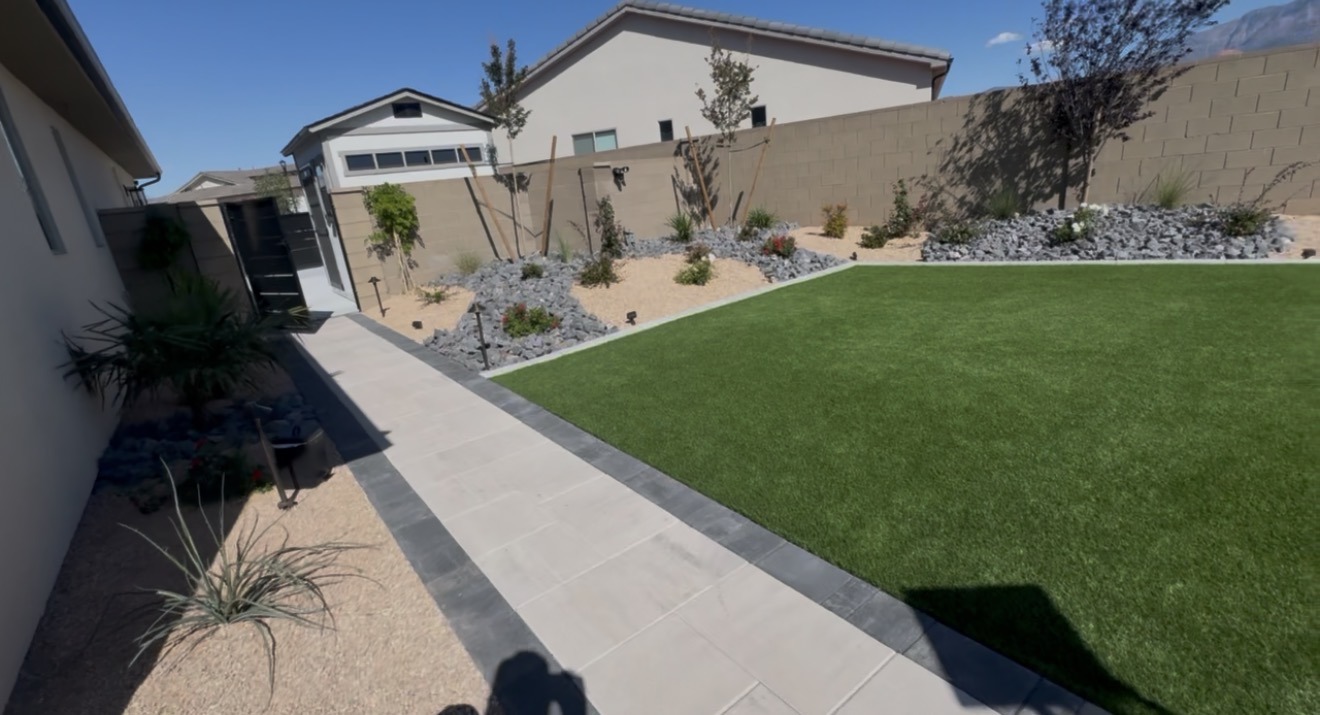 Artificial turf and modern walkway